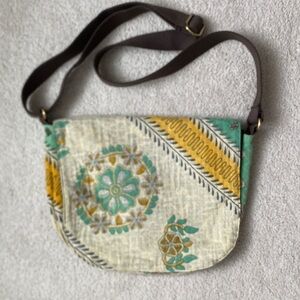Saribari Vintage Boho Fabric Floral Crossbody/Shoulder Bag - Yellow and Green